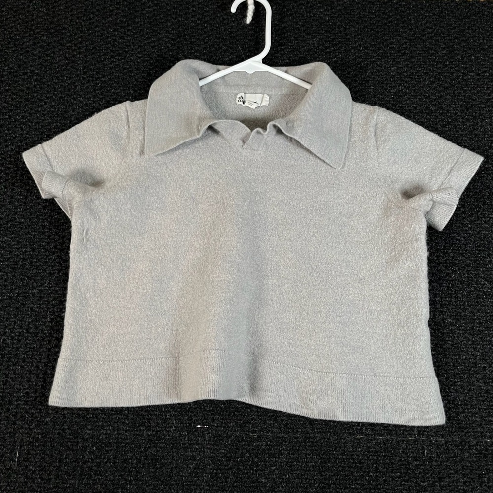 The Commons Light Gray Cropped Polo Short Sleeve 100% Wool Women's Size XXL‎